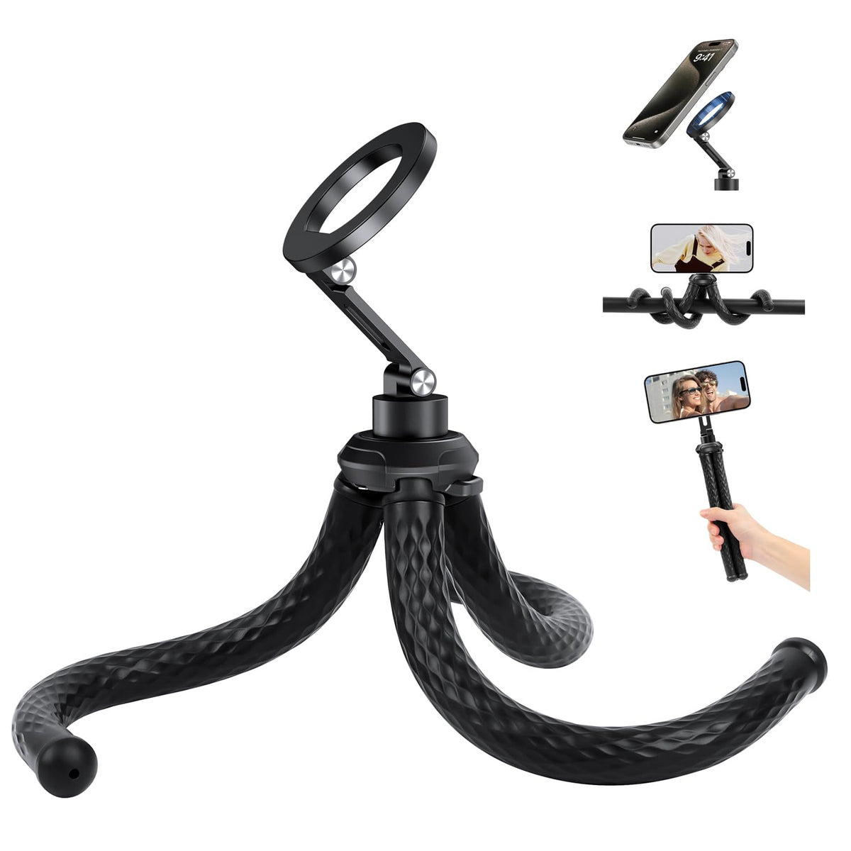 elitehood for Magsafe Tripod for iPhone Mini Flexible Tripod with Dual Rotating Hinges Portable Phone Tripod Stand for Recording Selfie Volgging Travel Compatible with iPhone 16 15 14 13 Pro Max