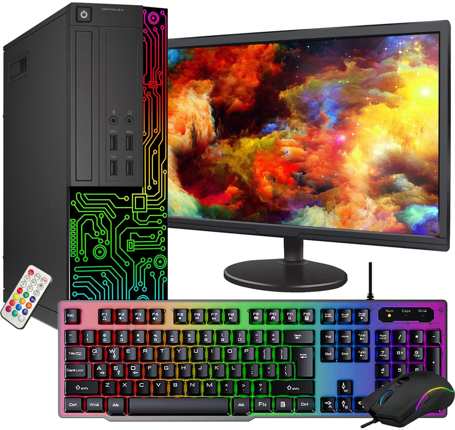 Dell Optiplex Small Desktop Computer (SFF) PC | Quad Core Intel i5 (3.2GHz) | 16GB DDR3 RAM | 512GB SSD | 24 Inch Monitor | RGB Gaming Keyboard &amp; Mouse | Windows 10 Pro (Renewed)