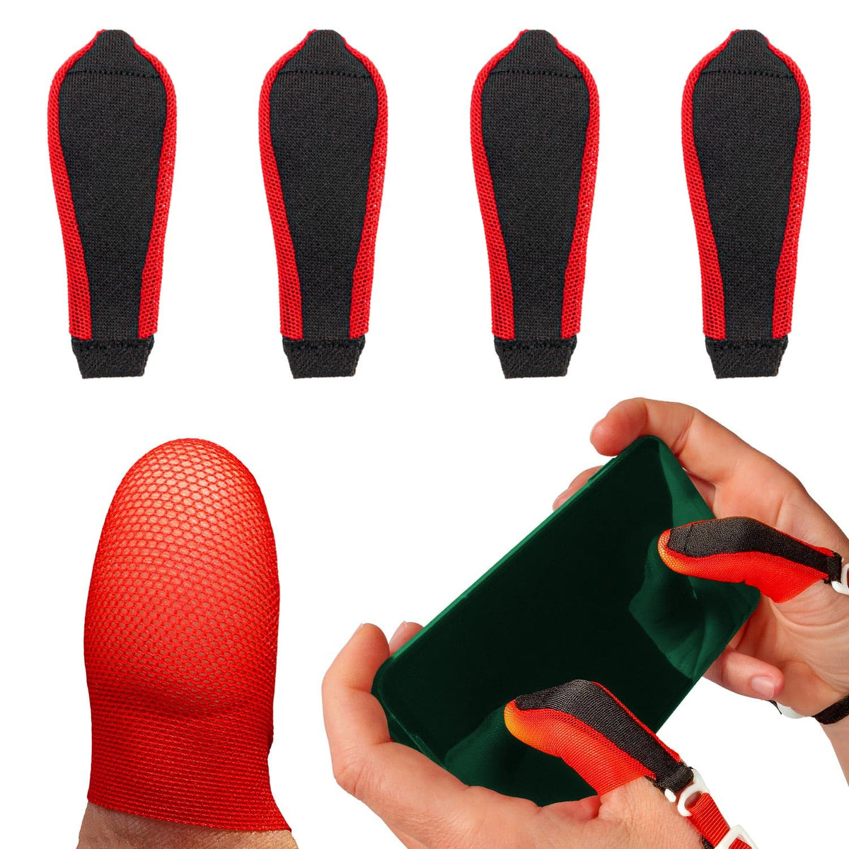 Rocket Finger | 4 Finger Sleeves for Gaming (Replacement Part for Adjustment Wristbands) | 4 Thumb Sleeves Pack| PUBG Finger Sleeve| Mobile Thumb Sleeve| Thumb Thimble for Mobile Gaming| Finger Gloves