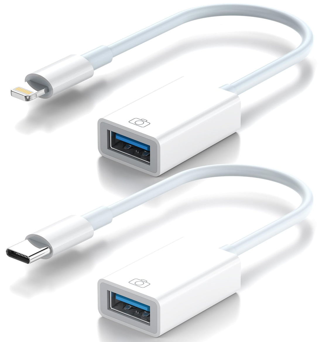 [2 Pack] Lightning to USB Camera Adapter for iPhone 14/iPad + USB C to Female USB OTG Cable Adapter for iPhone 15/Samsung Compatible with USB Flash Drive Keyboard Mouse MIDI Hubs