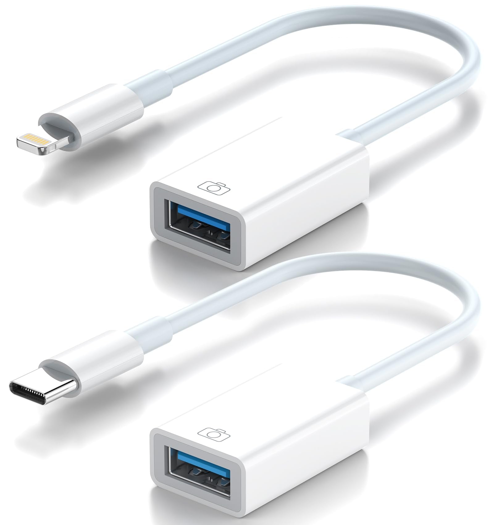 [2 Pack] Lightning to USB Camera Adapter for iPhone 14/iPad + USB C to Female USB OTG Cable Adapter for iPhone 15/Samsung Compatible with USB Flash Drive Keyboard Mouse MIDI Hubs