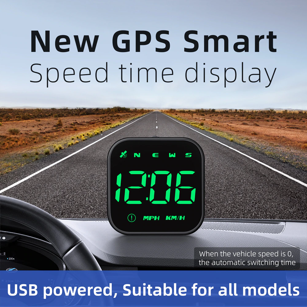 Digital Car HUD GPS Speedometer Head Up Display MPH KMH Compass Overspeed Alarm