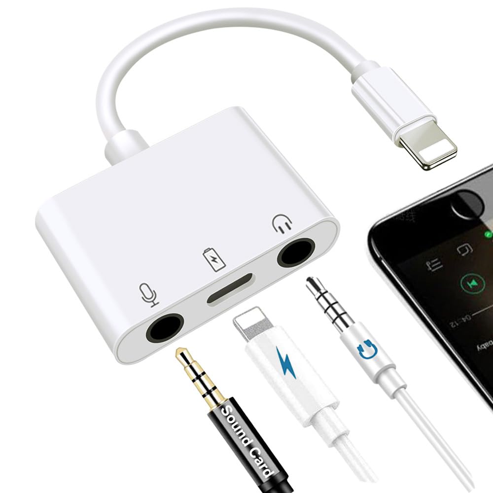 Sanjyut Microphone & 3.5mm Headphone Adapter for iPhone Microphone Adapter for Live-Streaming with Charging Port Lighting to Audio & MIC Adapter Compatible with iPhone/iPad