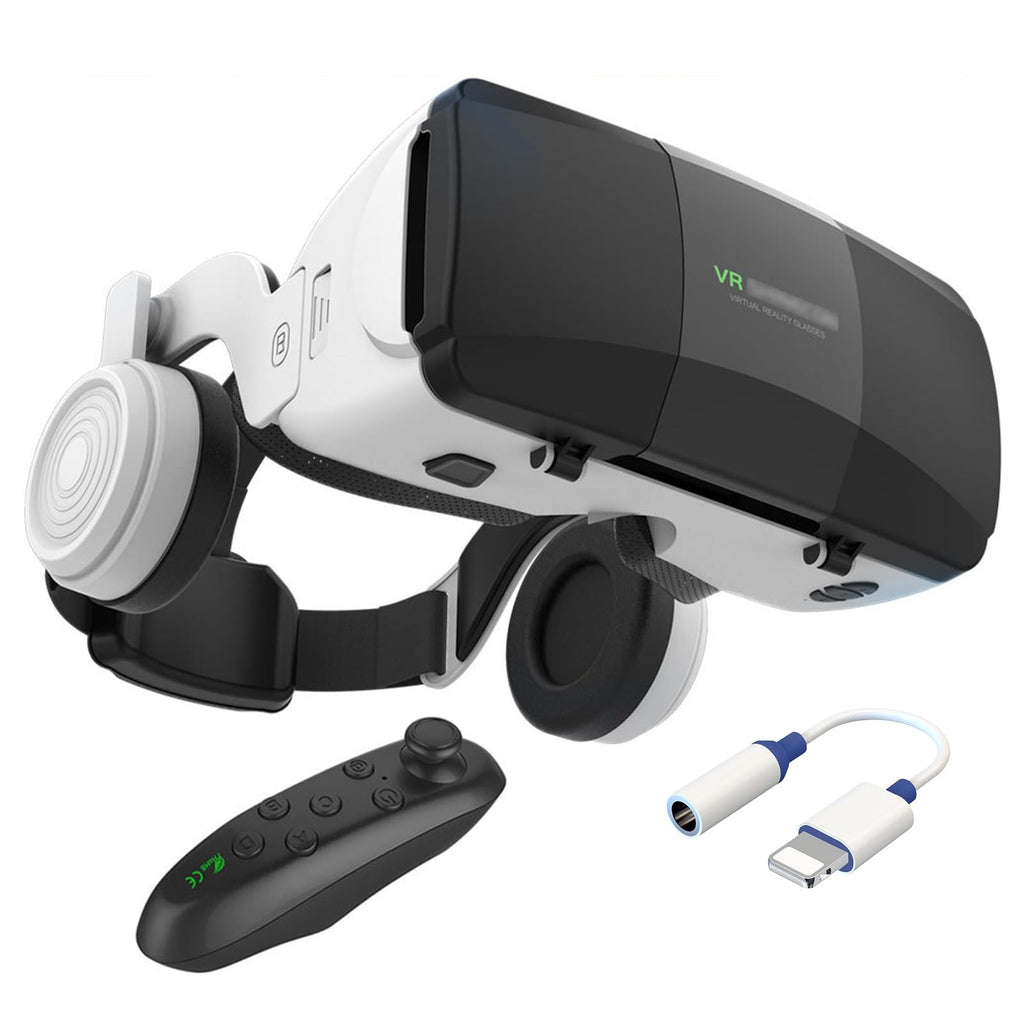 3D VR Glasses Virtual Reality Headset for iPhone Android Smartphone 4.7-7.8 inches 2023 Newest Vr Headset Set with Controller and Headphones for Video Movies & Games for Men/Kids