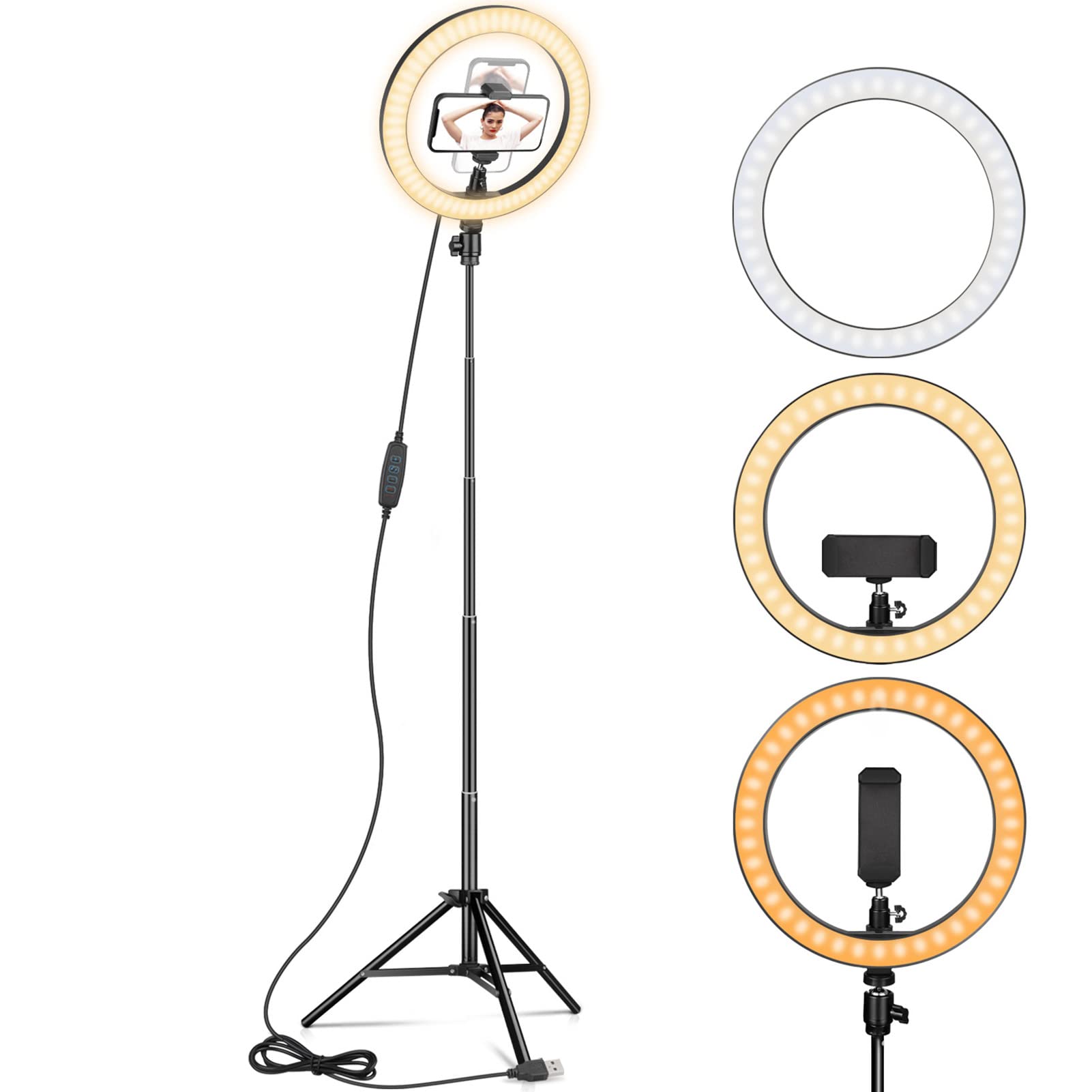 Ring Light 10" with 67" Extended Tripod Stand &amp; Phone Holder for YouTube Video Camera Led Ring Light for Streaming Makeup Selfie Photography Compatible with iPhone Android